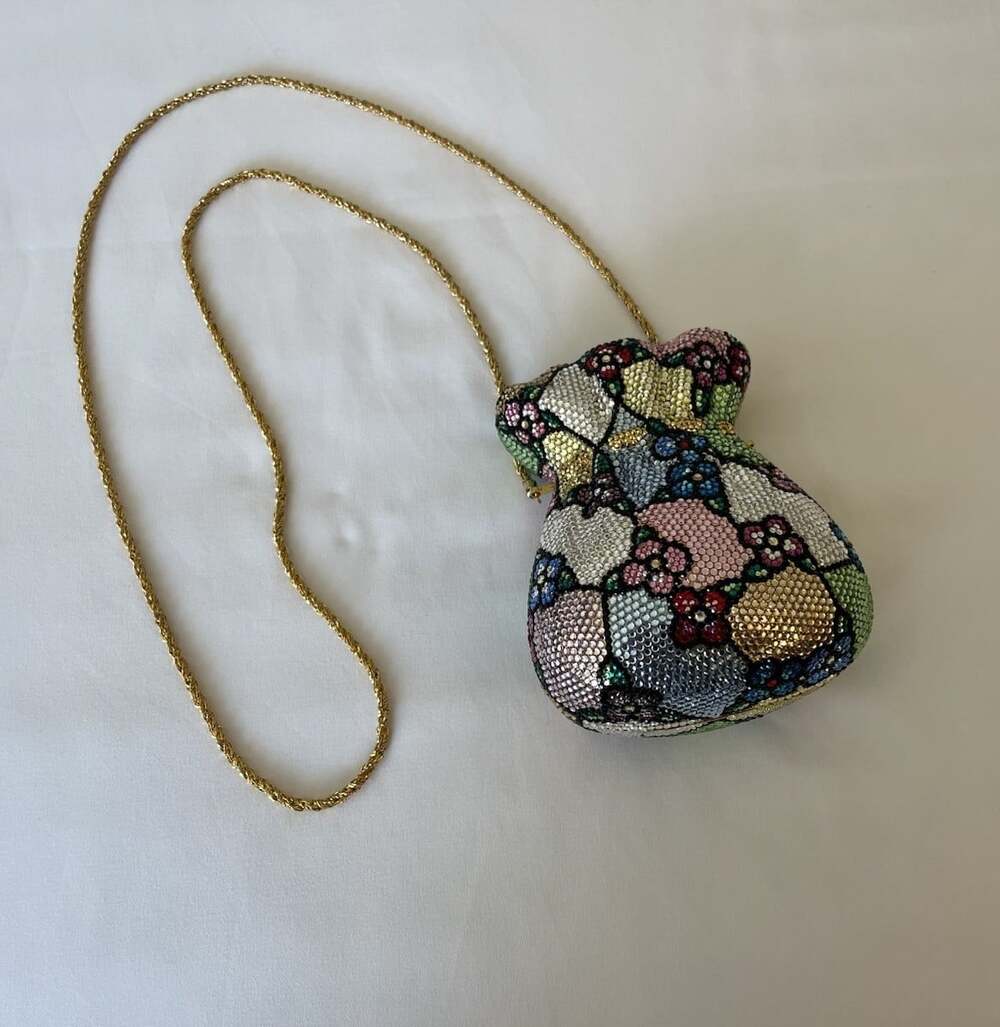 Kathrine Baumann Swarovski crystal "money pouch" style minaudière clutch